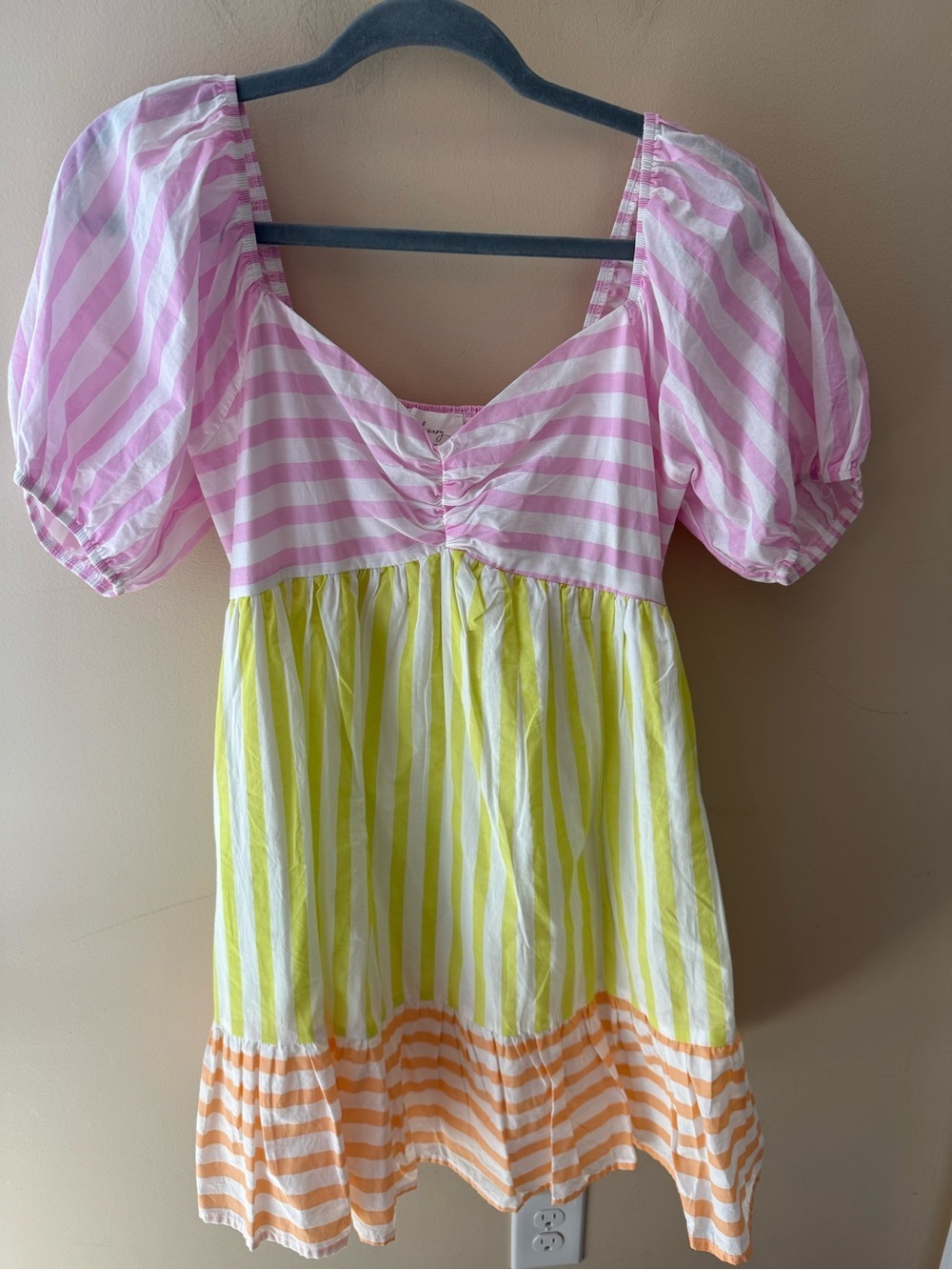 La February stripe puff sleeve mini dress cotton color block size medium